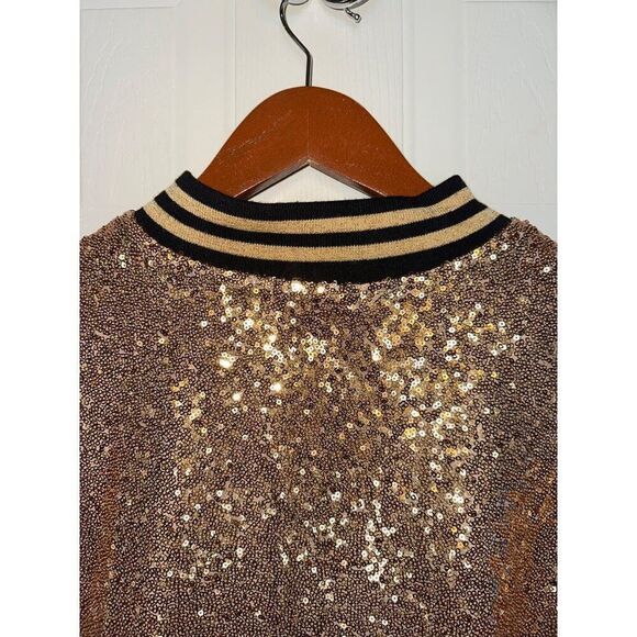 Torrid Allover Gold &โBlack Sequin Long Sleeve Bomber Jacket Pockets Lined SZ1X - Picture 10 of 16